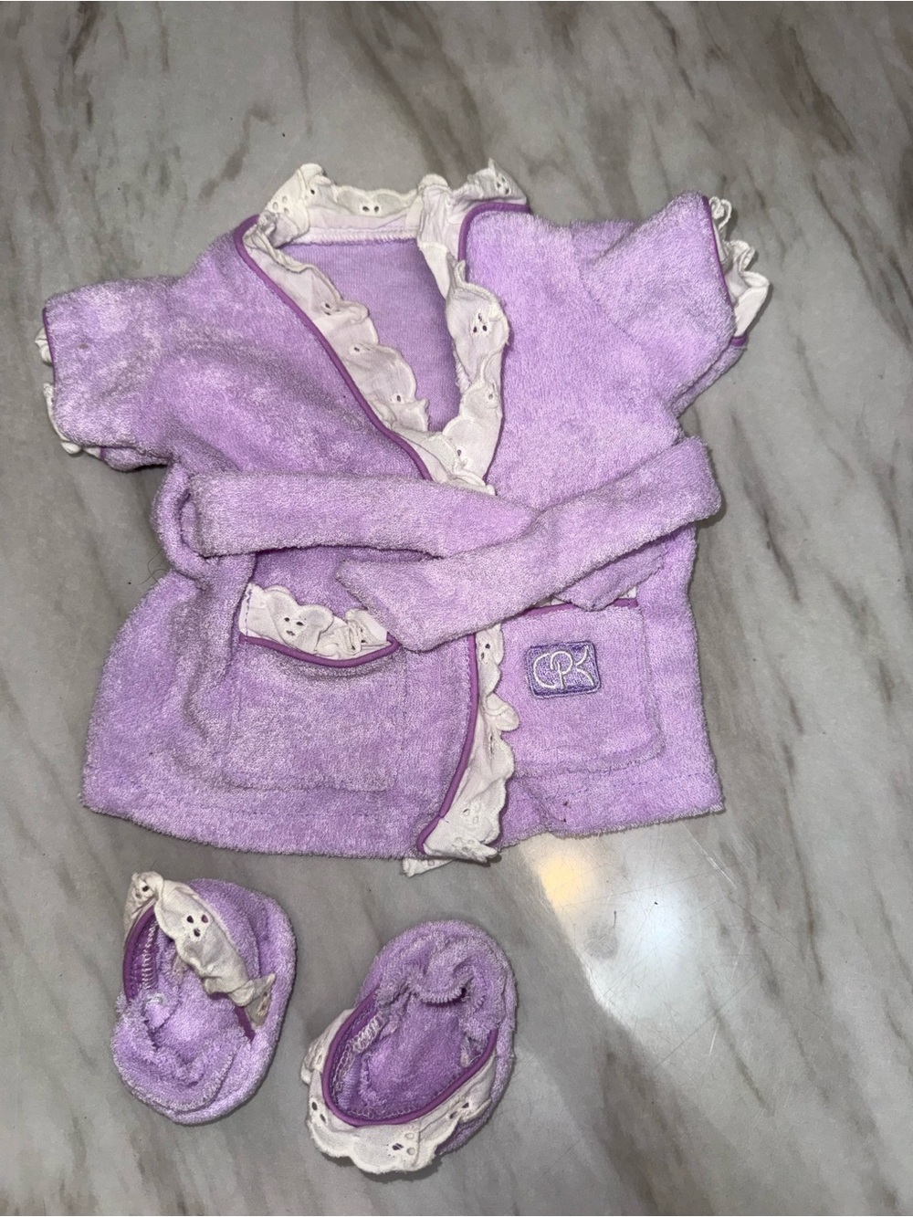 Cabbage Patch Kids Purple/White Belted Robe & Slippers Set 7-754F 1985